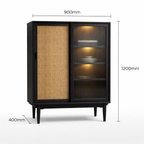 Rattan & Fluted Glass Storage Cabinet