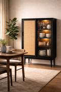 Rattan & Fluted Glass Storage Cabinet