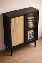 Rattan & Fluted Glass Storage Cabinet
