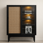 Rattan & Fluted Glass Storage Cabinet
