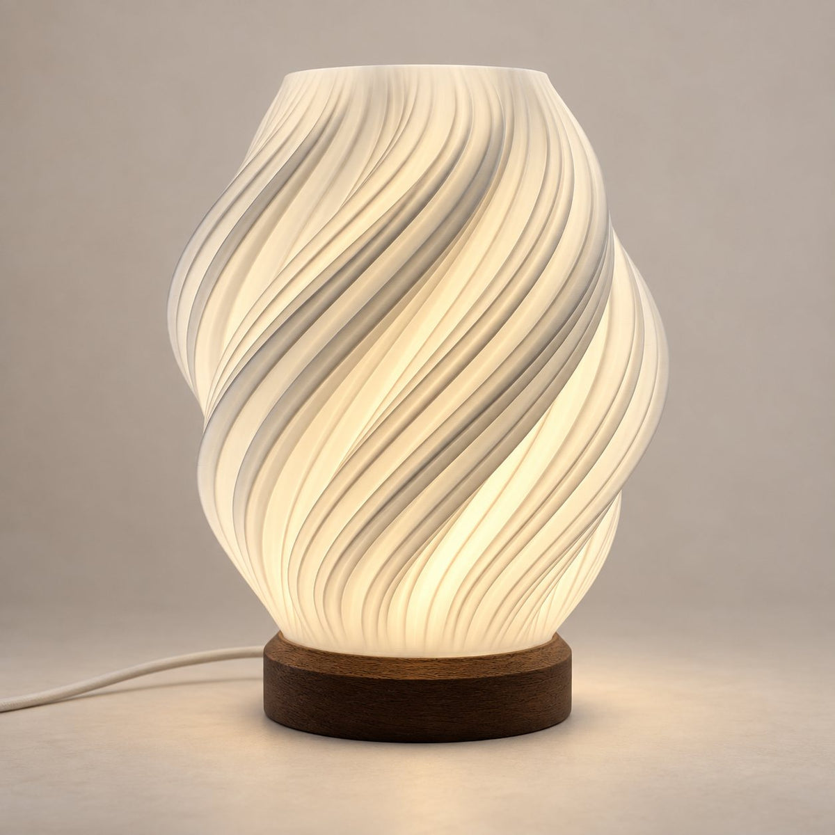Fractal Bloom 3D printed table lamp (15 cm) on a neutral studio background