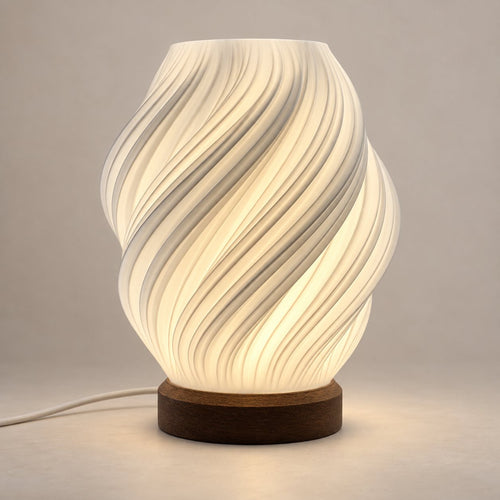 Fractal Bloom 3D printed table lamp (15 cm) on a neutral studio background