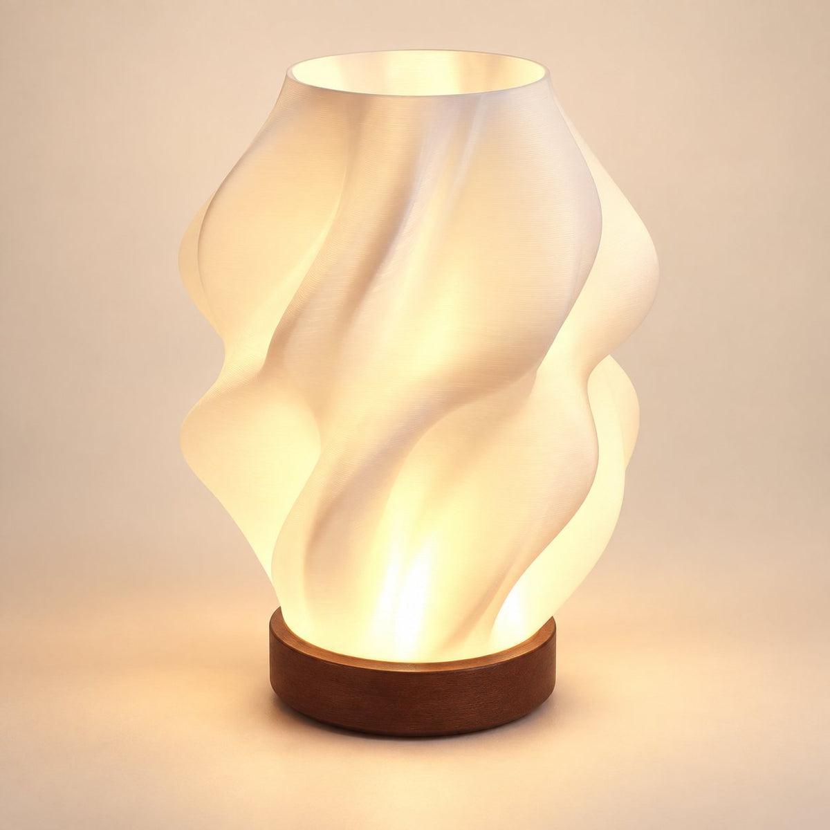 Halo Vase 3D printed table lamp (15 cm) on a neutral studio background