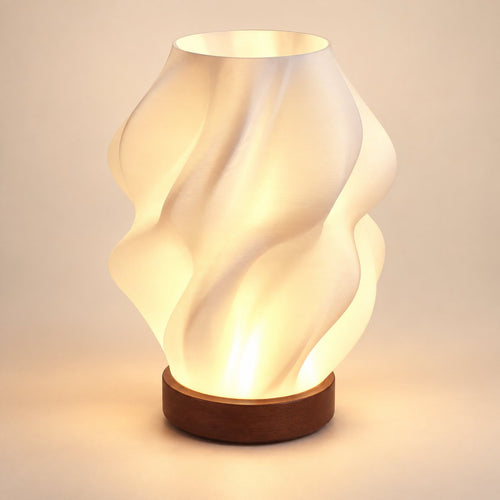 Halo Vase 3D printed table lamp (15 cm) on a neutral studio background