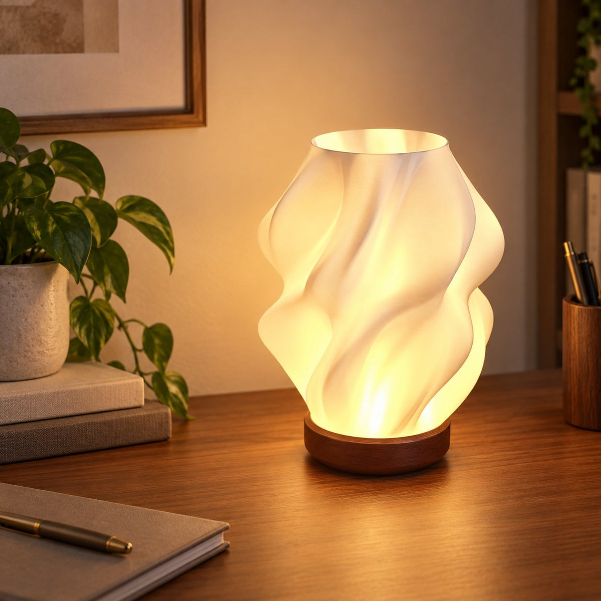 Halo Vase 3D printed table lamp (15 cm) styled in a UAE home interior