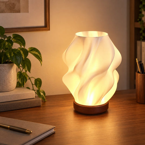Halo Vase 3D printed table lamp (15 cm) styled in a UAE home interior