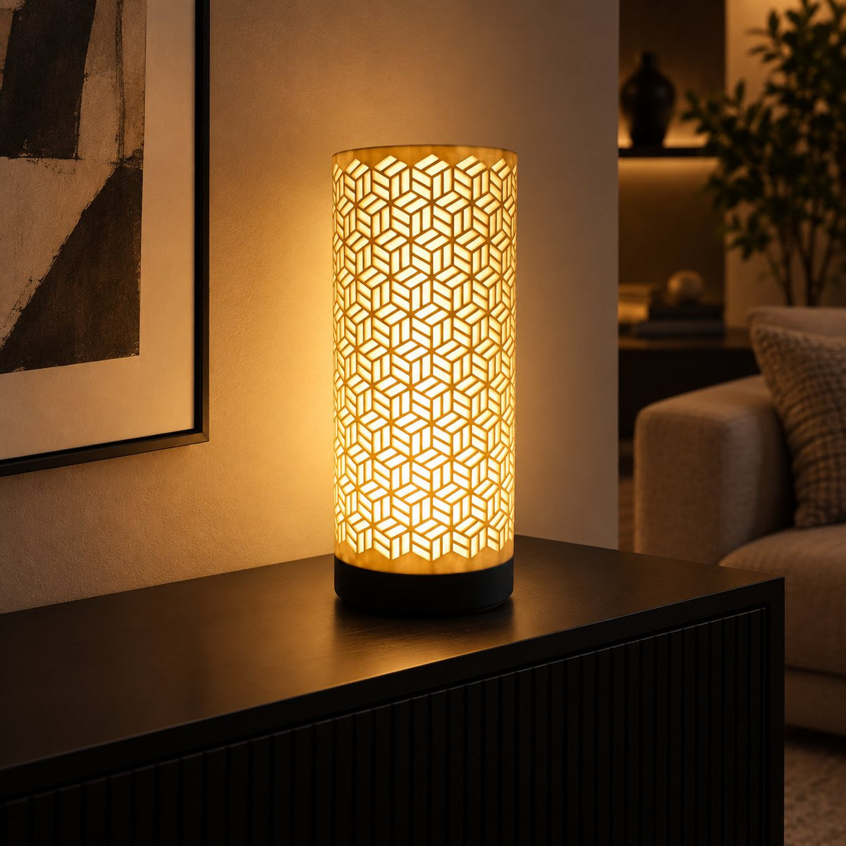 HexaLume 3D printed table lamp (22 cm) styled in a UAE home interior