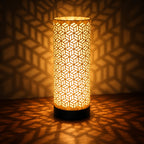 HexaLume 3D printed table lamp (22 cm) glowing warmly at night