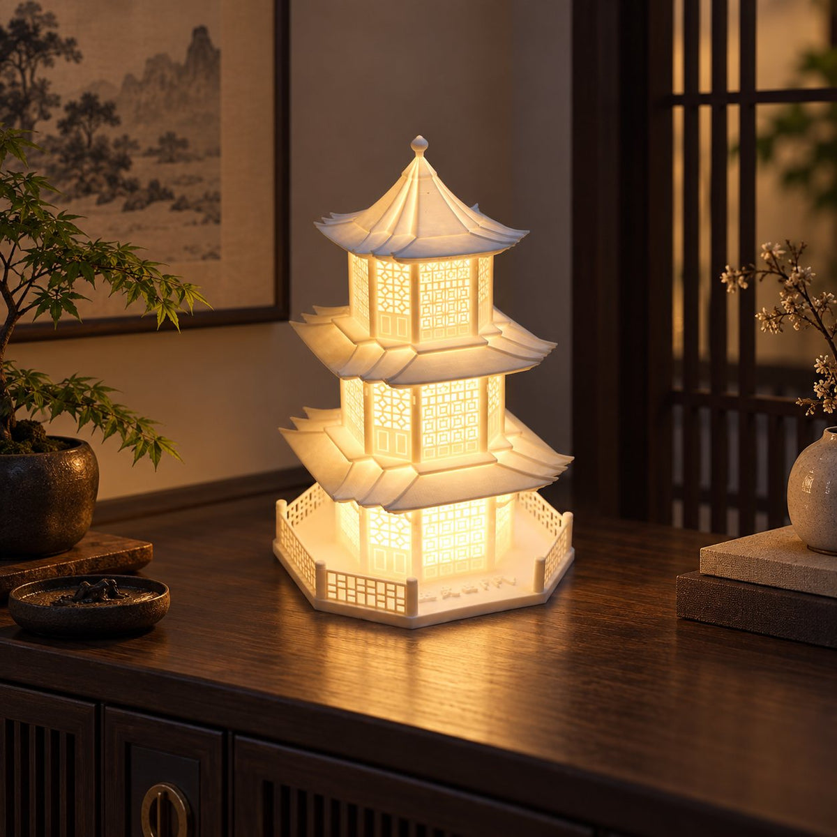 Jade Pavilion 3D printed table lamp (40 cm) styled in a UAE home interior