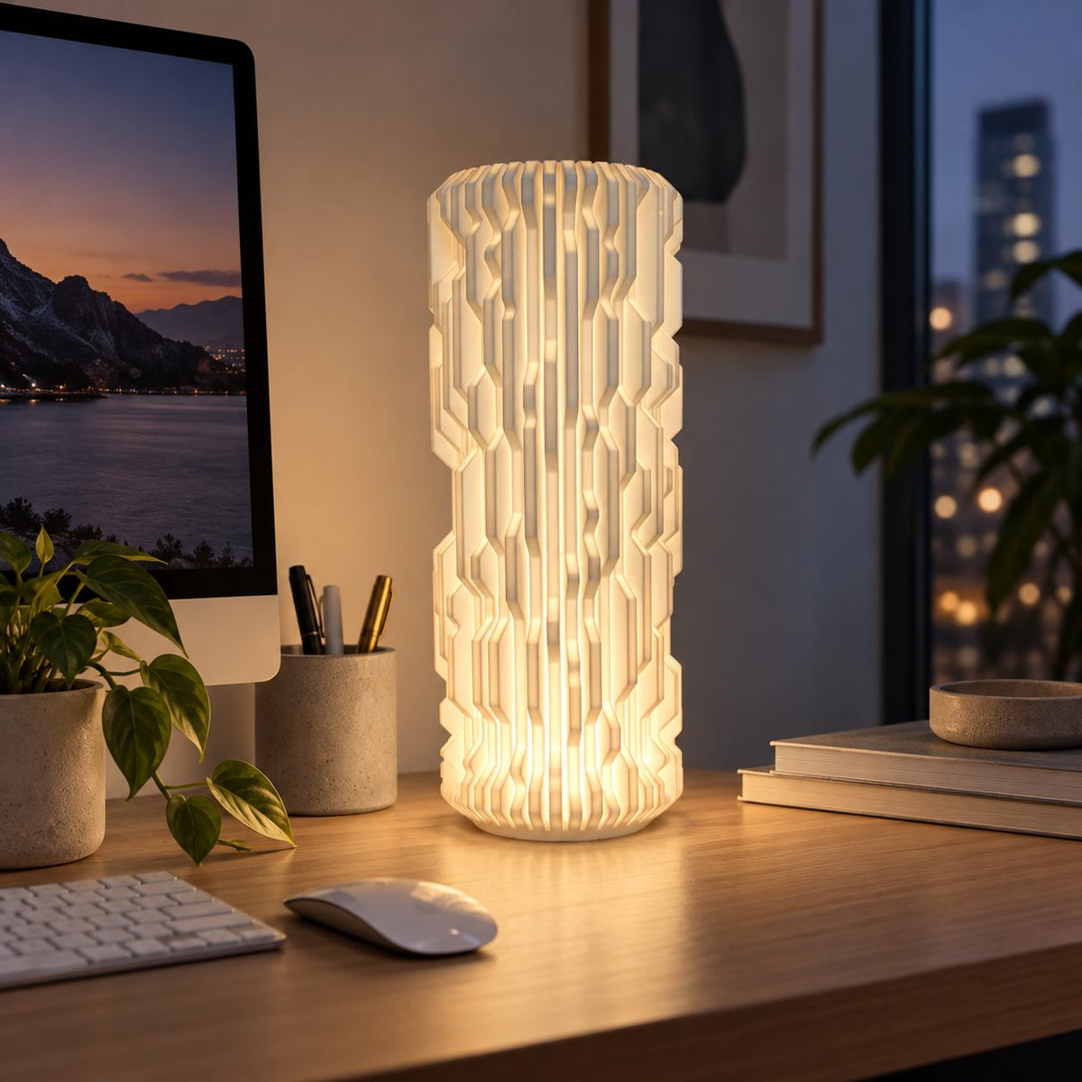 NeuraGlow 3D printed table lamp (18 cm) styled in a UAE home interior